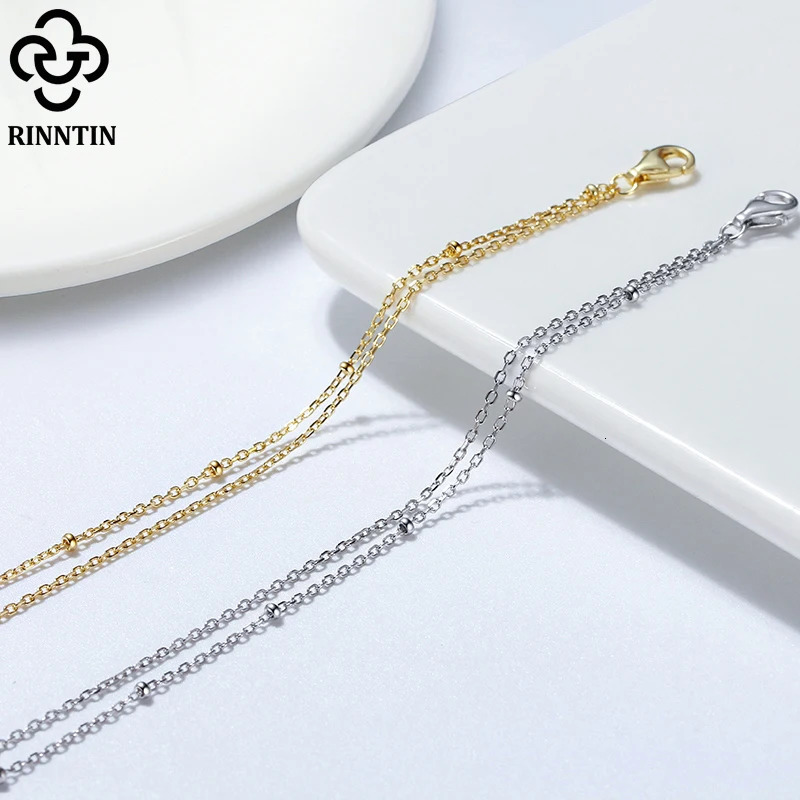 Rinntin 925 Silver Double Layered Satellite Chain Anklet for Women Summer Foot Chain Bracelet Fashion Ankle Straps Jewelry SA14 260324