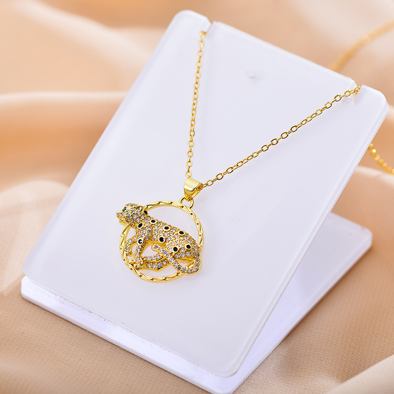 New Designer Necklace for Women Exquisite Cubic Zirconia Leopard Animal Necklace Female Jewelry Gift Panther Gold Plated Necklace Whoelsales Drop Ship