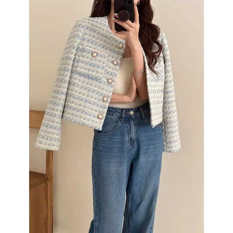 SMVP Autumn Winter Women Elegant Tweed Cardigan Short Coat with Pocket Single Breasted Jacket for Lady Loose Outwear 2025T260328