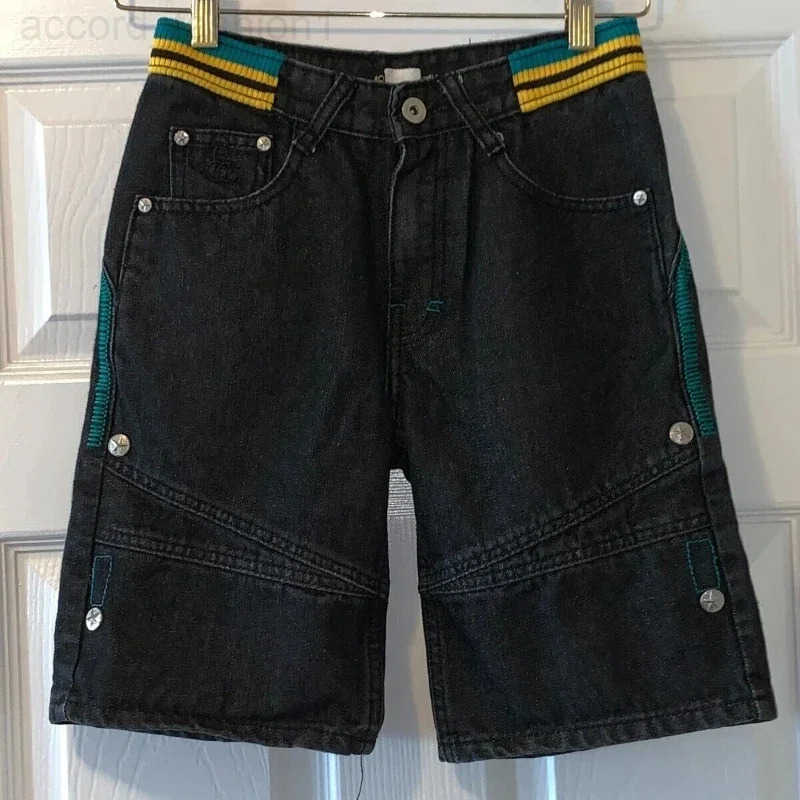 Summer Empyre Dark Blue Skateboard Denim Shorts Patchwork Embroidery Loose Jeans Wide Leg Pants Hip-Hop Rock Street New Pants H260330