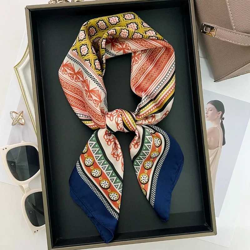 70cm Simple Striped Small Square Scarf Wens Imitation Silk Scarves Temperament Versatile Ethnic Style Printed Scarf scarf X260328