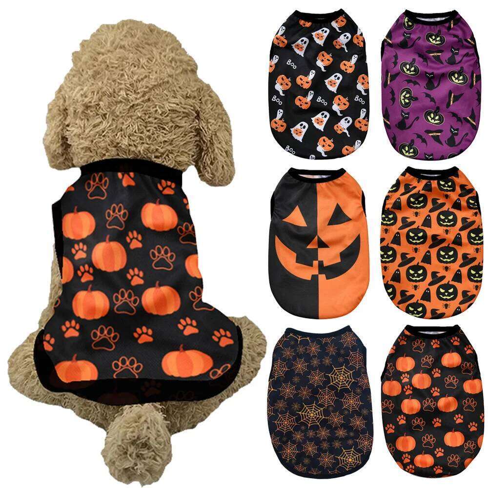 Halloween Dog Clothes for Small Medium Dogs Cats Autumn Winter Party Dressed Up Puppy Print Sleeveless Vest Chihuahua Clothing