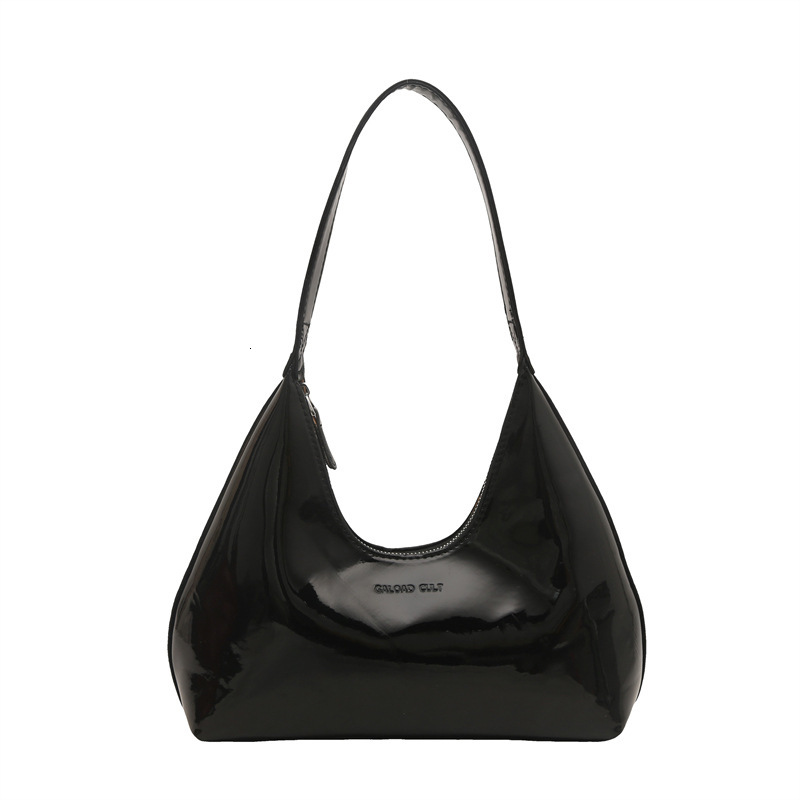 Free Shipping High Value Korean Style Niche Patent Leather Baguette Crescent Ladies Shoulder Women Handbag Textured Fashion Underarm Bag