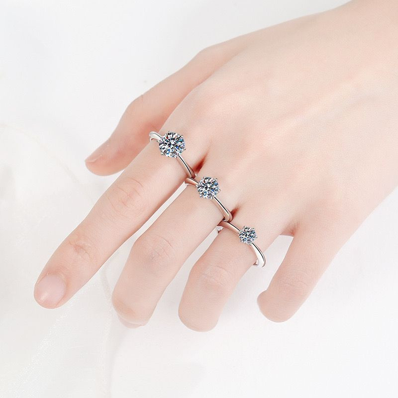 Solitaire 925 Sterling Silver Classical Six Prong Jewelry Round Cut Lab Moissanite Diamond Handmade Party Eternity Women Wedding Bridal Ring For Her L