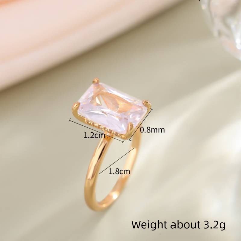 Water Drop Square Ring Copper Plated Real Gold Gift Brilliant Creative Design Double Diamond Zircon Jewelry