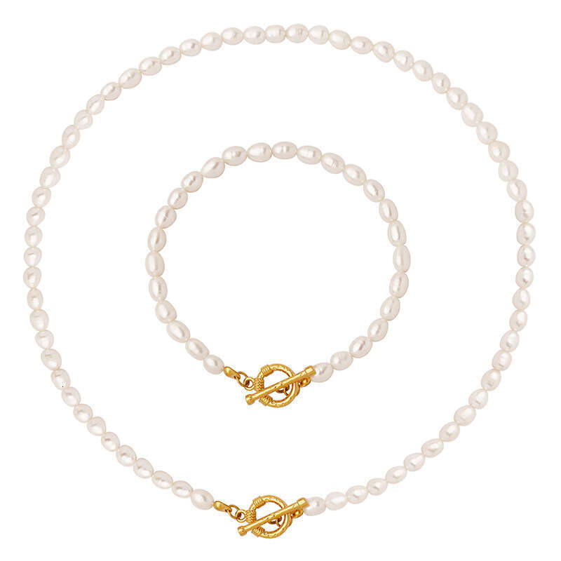 Geometric OT Clasp Bracelet Necklace Two-piece Set, Japanese Korean Style, Fresh And Simple, Non-fading, Unisex Metal Accessories