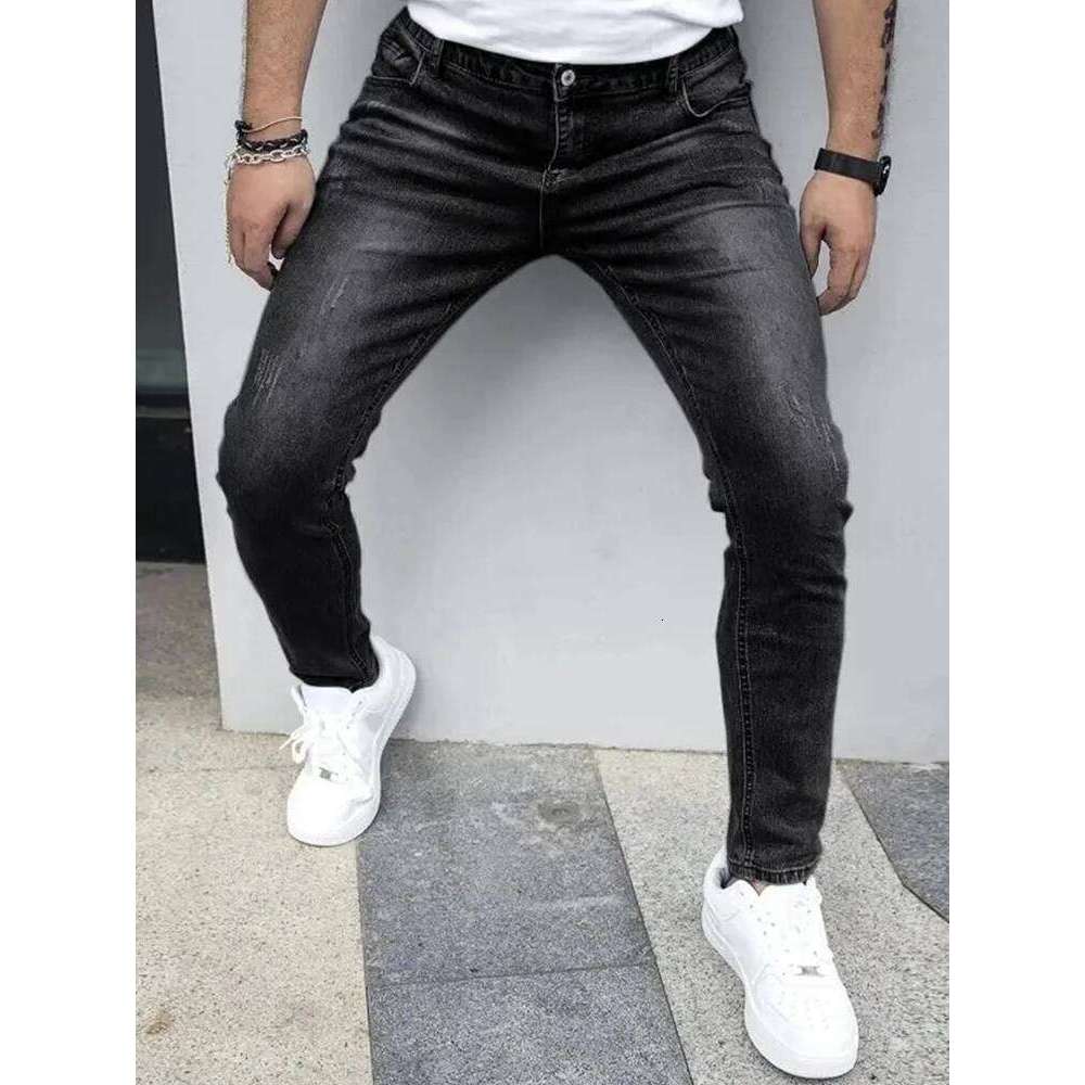 Autumn New Men's Stretch Jeans European American Fashion Casual Vintage Washing Feet Elasticity Denim Trousers Male 26Y0330