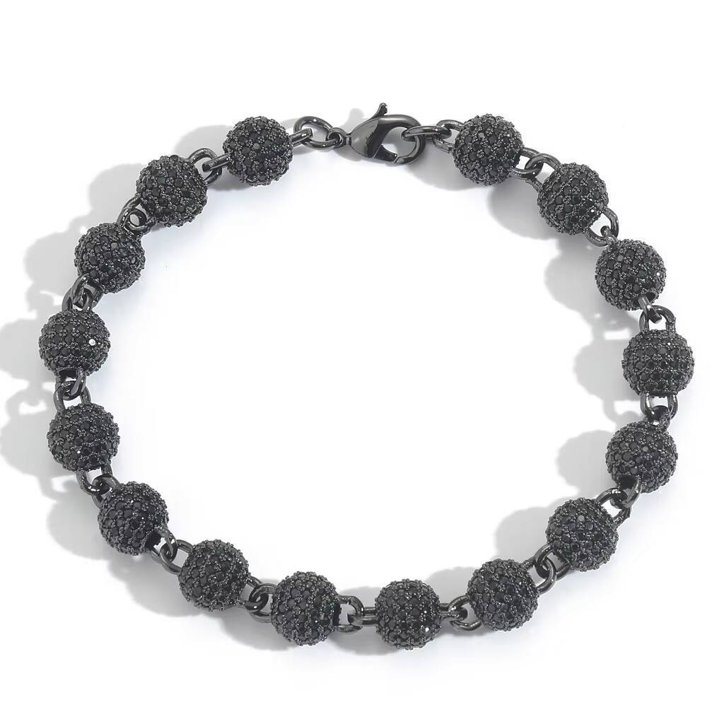 New 8mm Black Moissanite round Beads Bracelet Necklace Clavicle Chain Full Mens and Womens Personalized Hip Hop