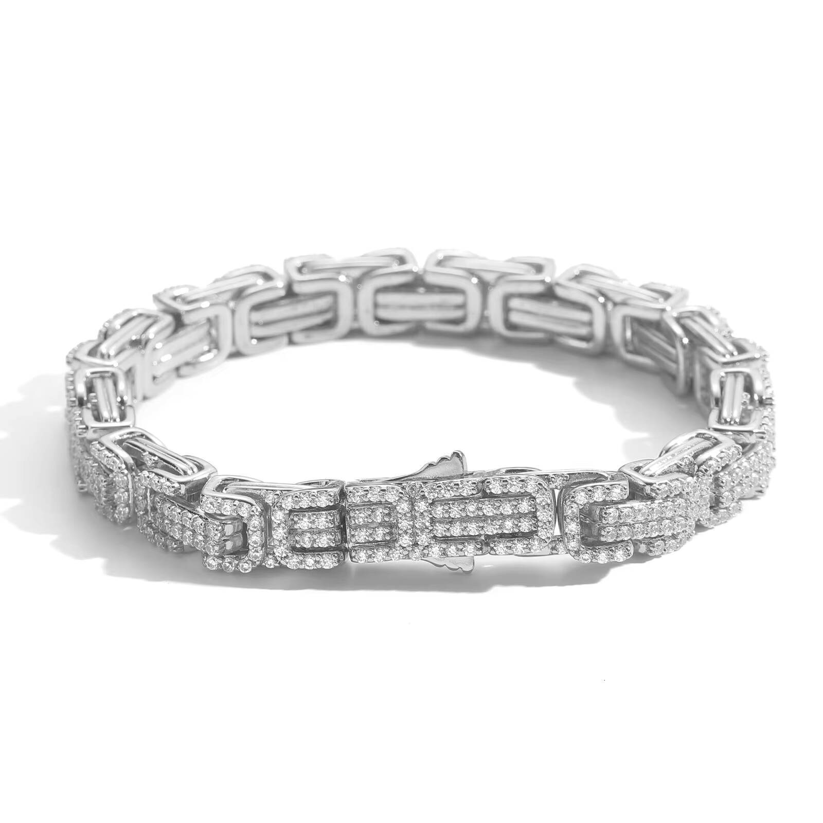 European Hip Hop Byzantine Bracelet Inlaid Moissanite Chain Three-Dimensional Mens Personality Trend Cross-Border