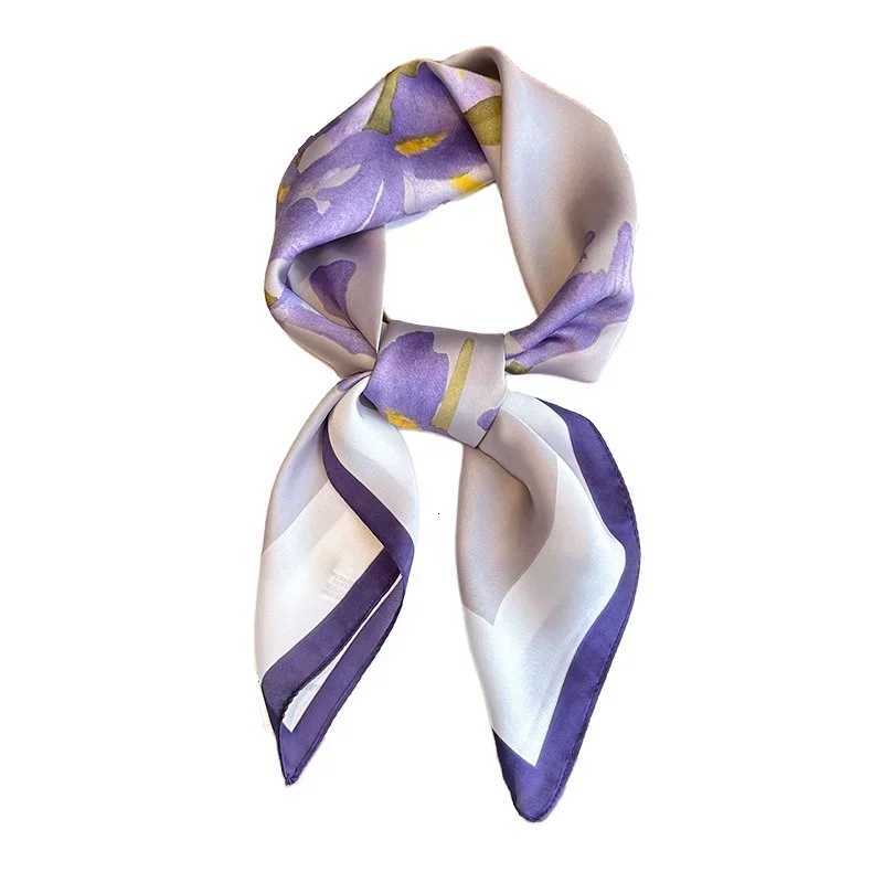 Purple Luxury Floral Print 70cm Silk Square Scarf Wen Soft Satin Hairband Hands Bag Ribbons Foard Neckerchief band Hijab X260328