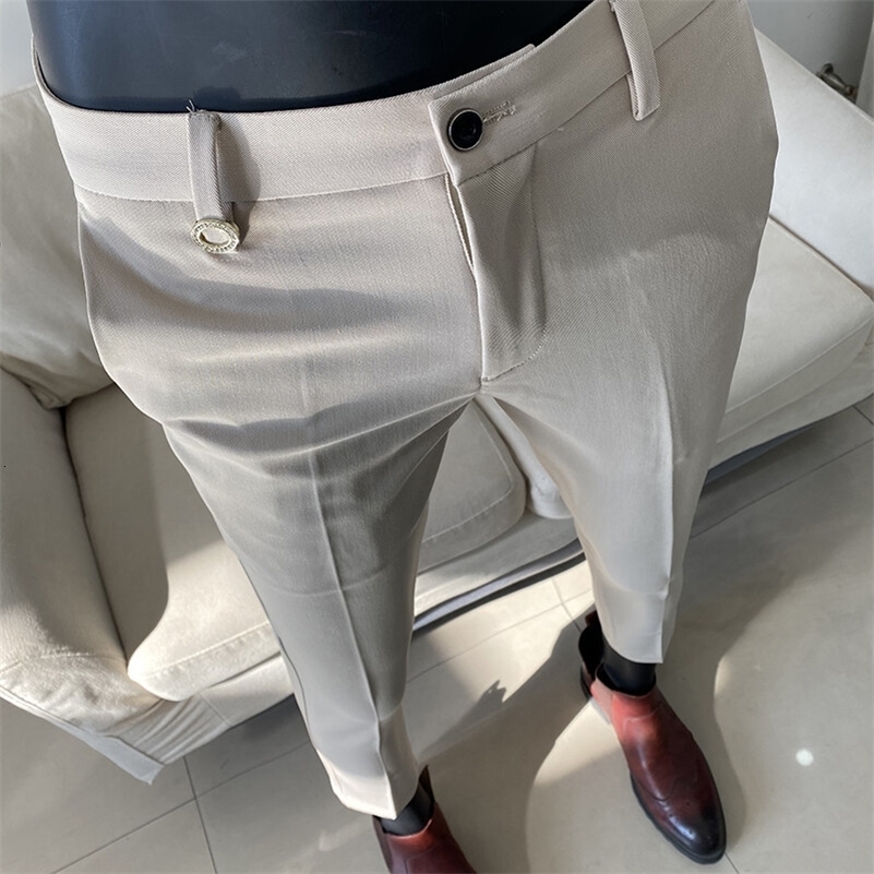 Men Suit Pant Autumn Solid Elastic Waist Dress Pants Cala Masculina Men Slim Business Office Social Ankle Length Trousers 260327