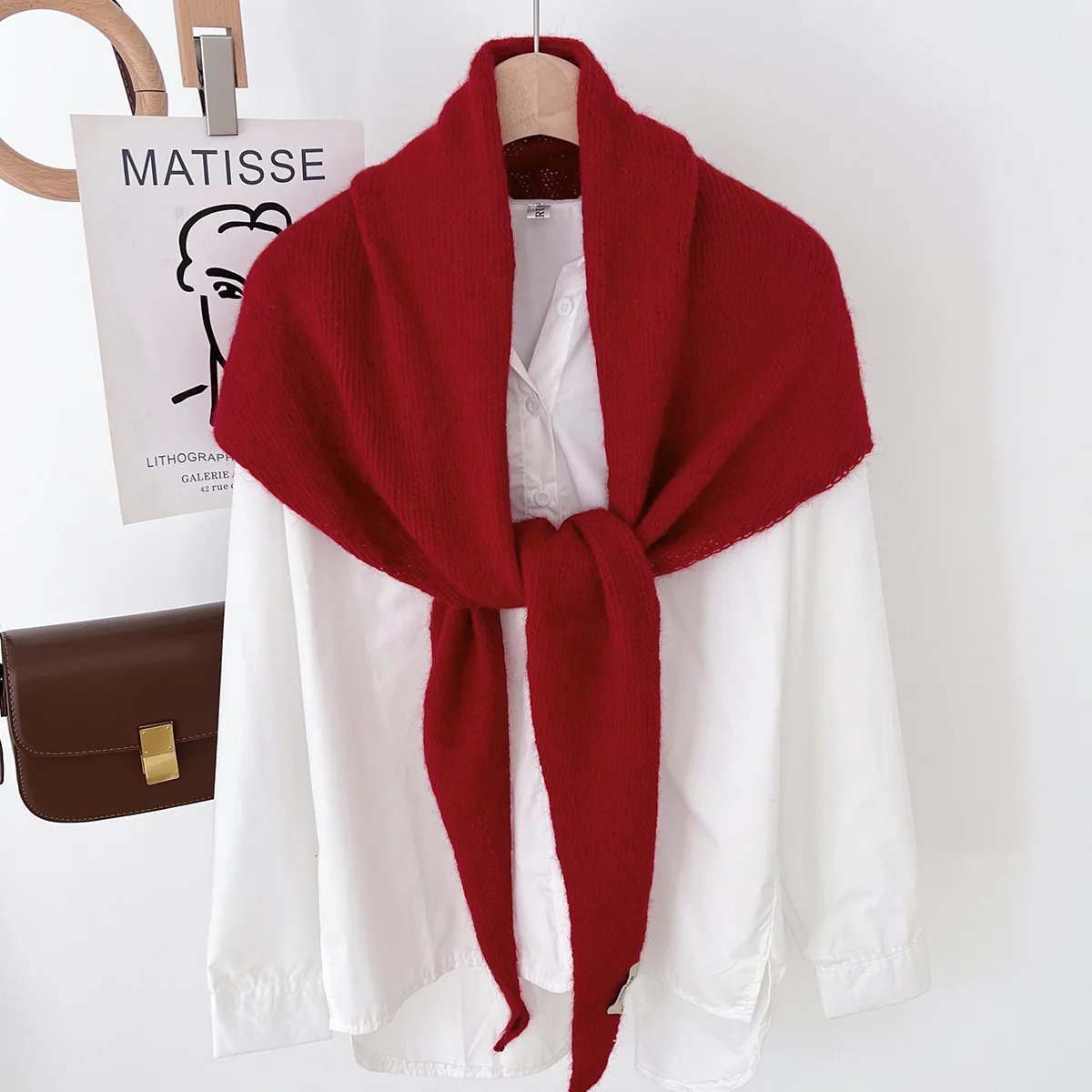 Wool Winter Scarf For Women Warm triangle Knit Scarves Hijab Solid Lady Shawl Wrap Female Pashmina Bandana Head Scarfs 260325