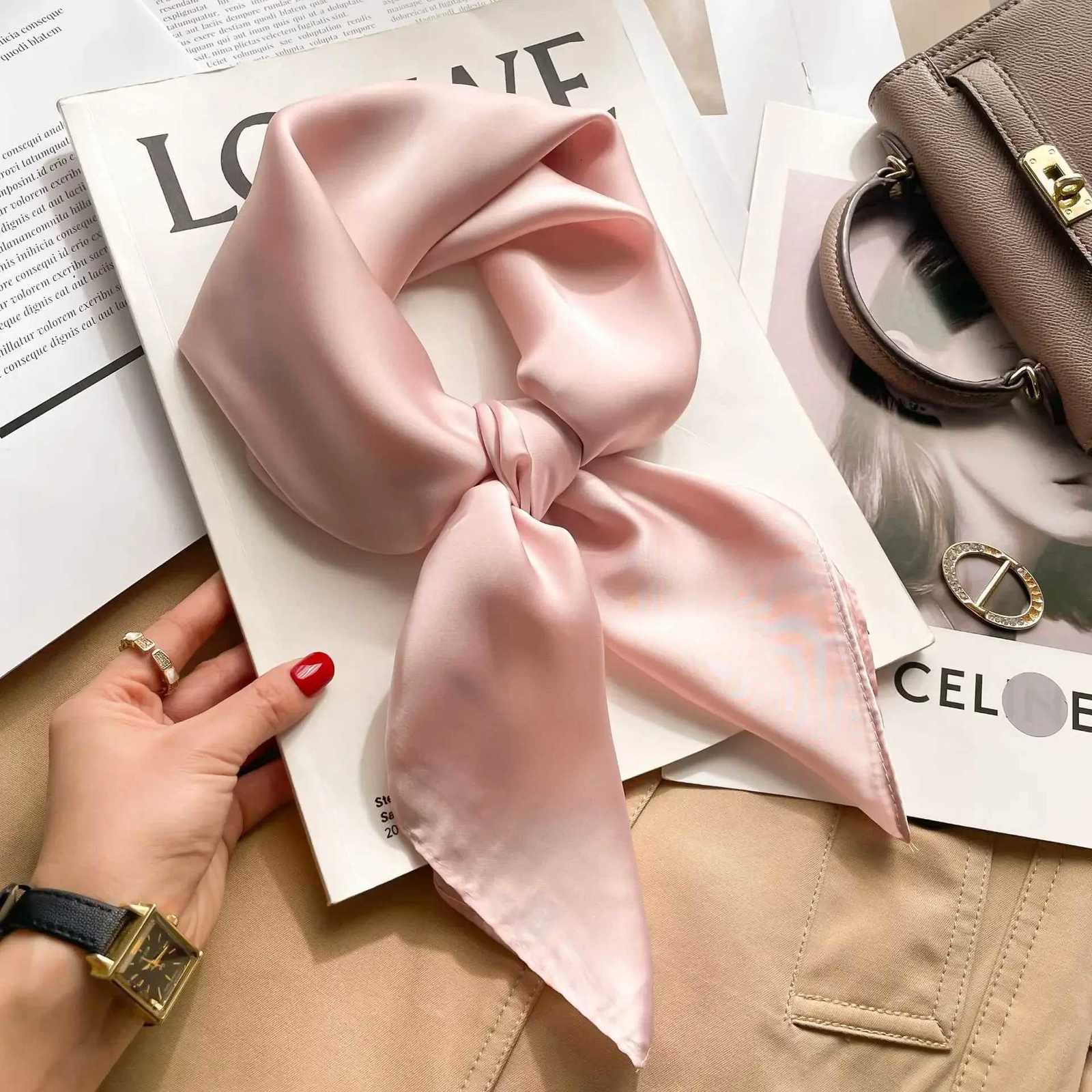 70cm Solid Neckerchief Hijab Scarf For Wen Silk Satin band Hair Scarves Fem Square Shawls Scarfs For Ladies X260328