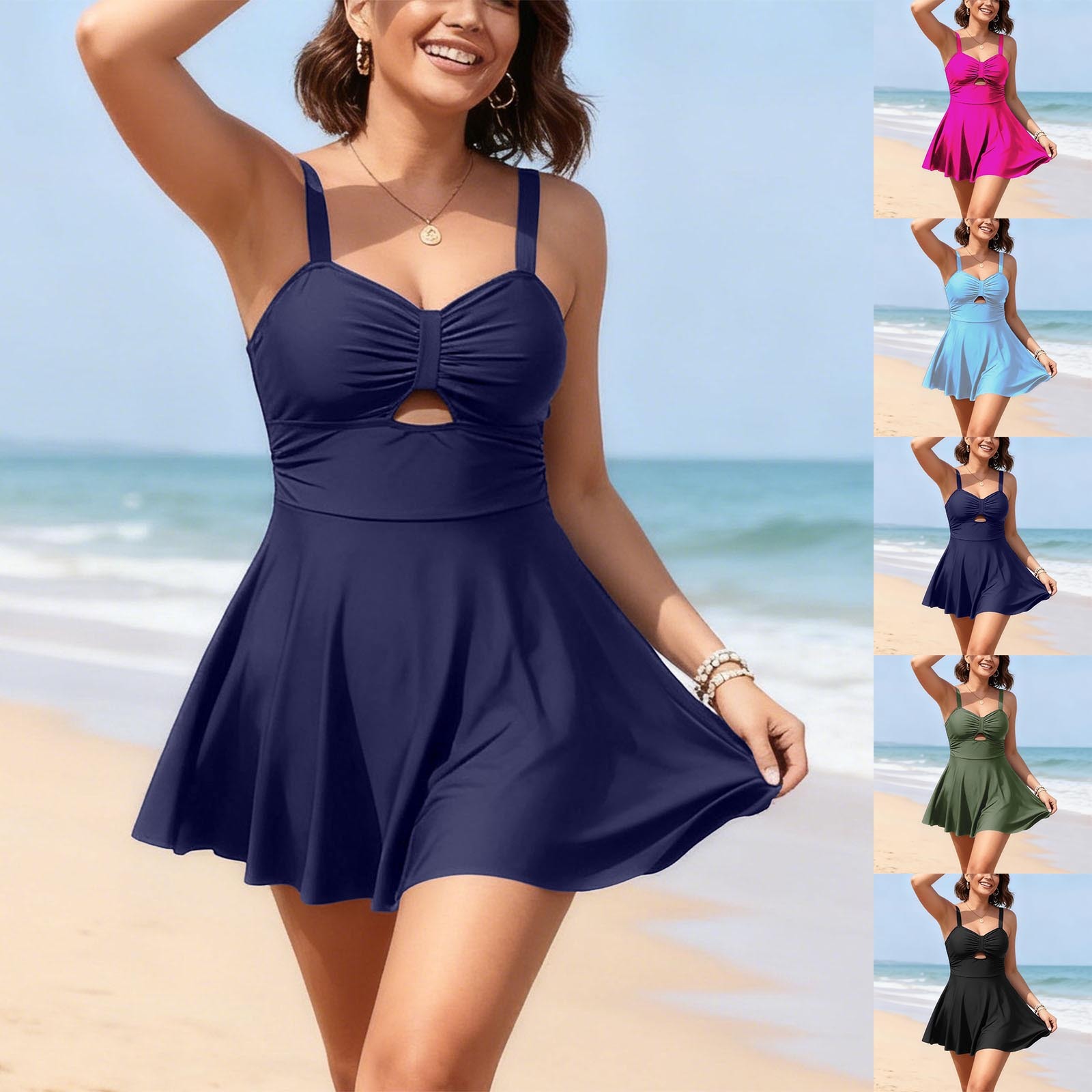 Free Shipping High Value 2026 New European and American Cross-Border Swimwear: Sexy Solid Color Strap Swimsuit, Color-Block Backless Hollow Tankini Sw