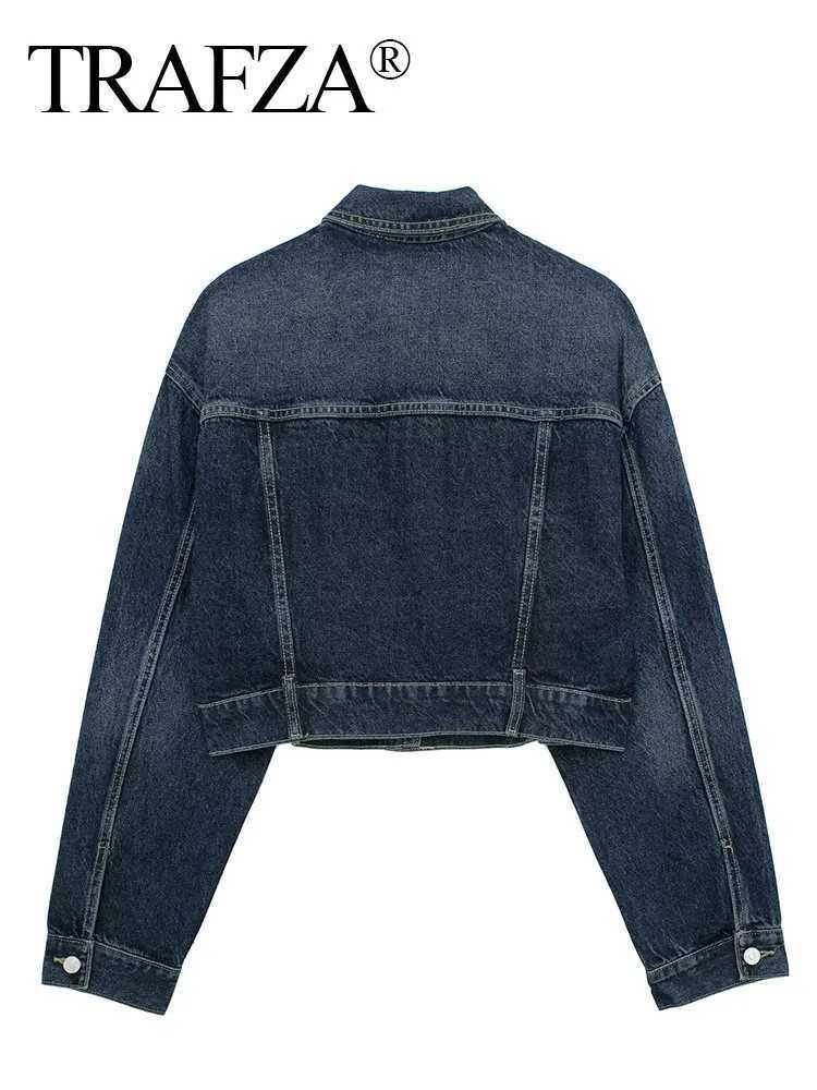 HH Women Dark Blue Denim Coat Heart Pattern Outerwear Long Sleeve Single Breasted Jacket Spring Female Chic Top CoatsT260328