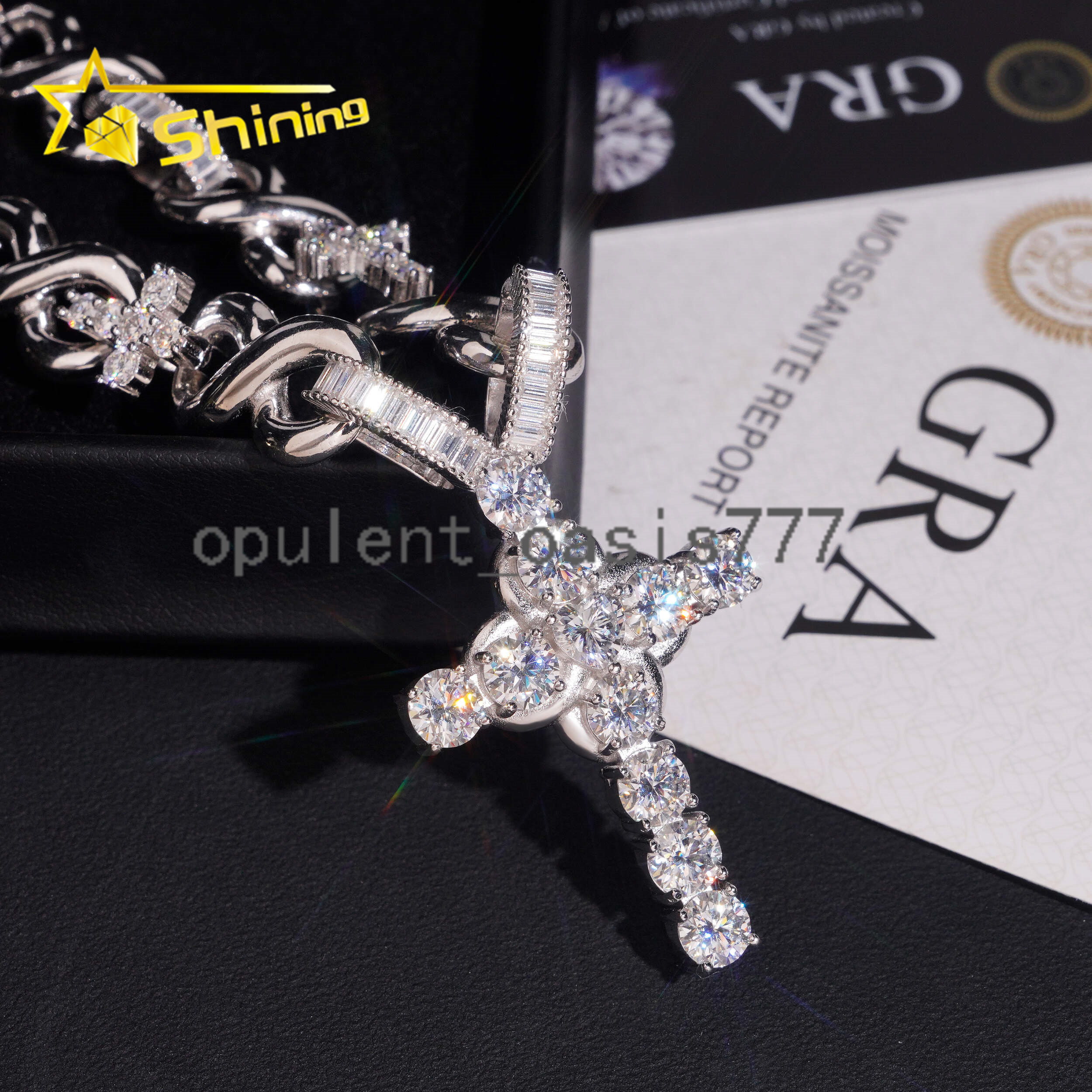 Popular Infinity Style 925 Silver Moissanite Cuban Link Chain with Cross Pendant Hip Hop Custom Cuban Links for Men