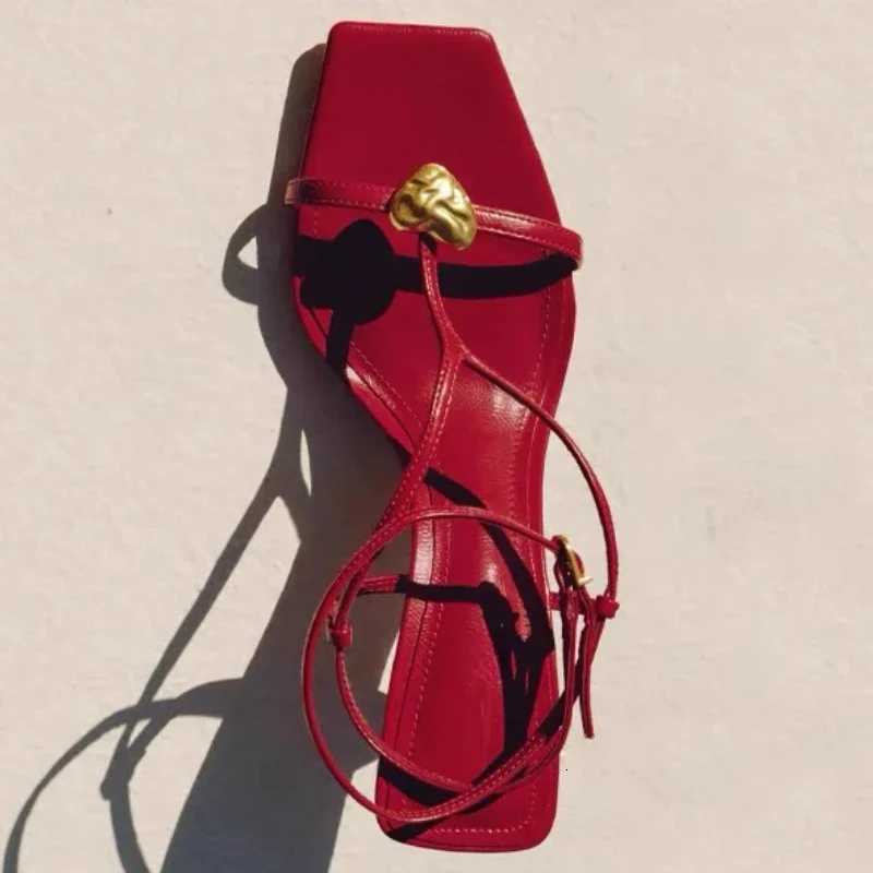 Red Sexy Metal Buckle High Heels Women Fashion Ankle Strap Wedding Party Shoes Ladies Square Toe Elegant Brand Sandals Women Z260330