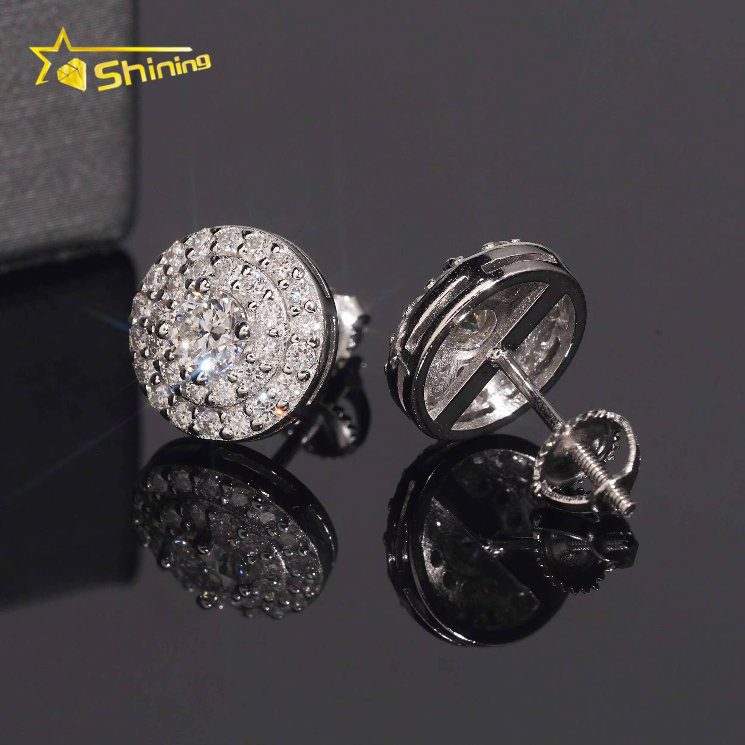Pass Diamond Tester 925 Silver Round Cluster Moissanite Stud Earrings Custom Iced Out Diamond Men Women Fine Earrings
