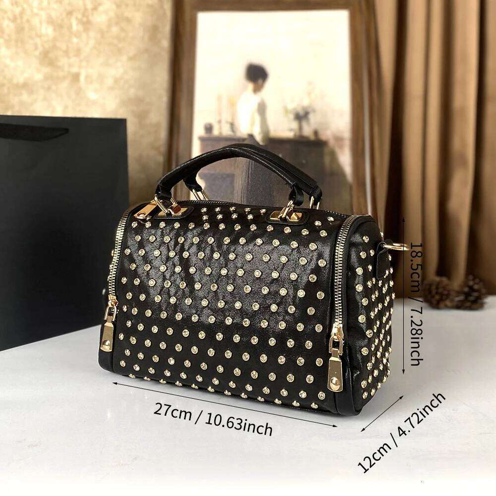 Women's High-End Fashion Trend Diamond Studded Punk Style Crossbody Handbag Large Capacity For Commuting