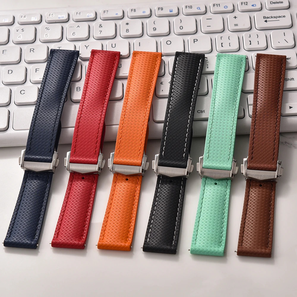 JUELONG Original Soft FKM Rubber Watch Strap 20mm 22mm Tropical Texture Perfect Fit Flat End Universal Quick Release Watch Strap 260324