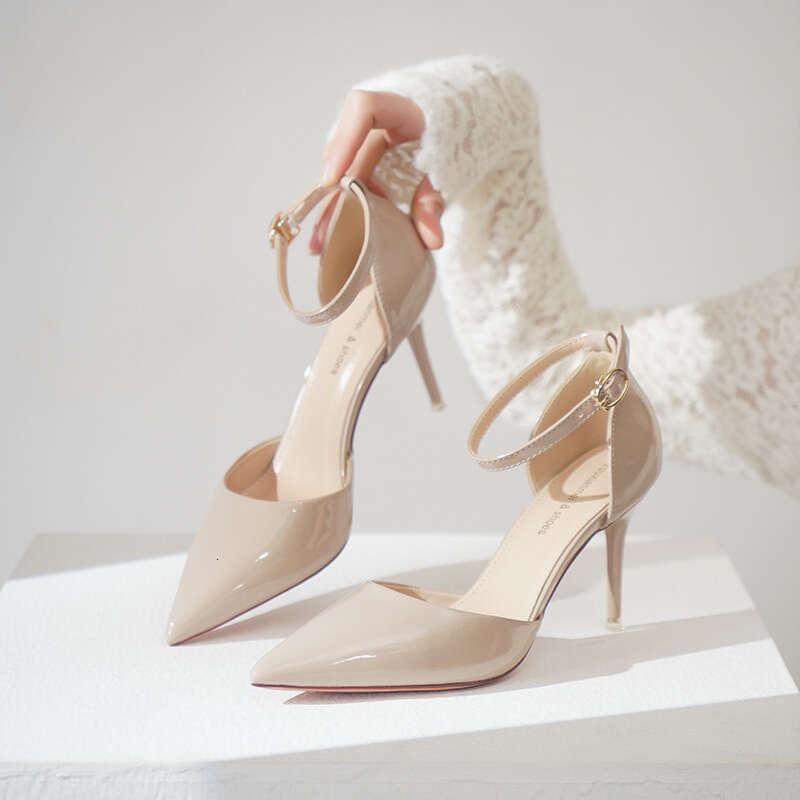 Sexy Solid Color Professional Versatile Hollow Commuting Elegant Socialite High Heels One Strap Closed Toe
