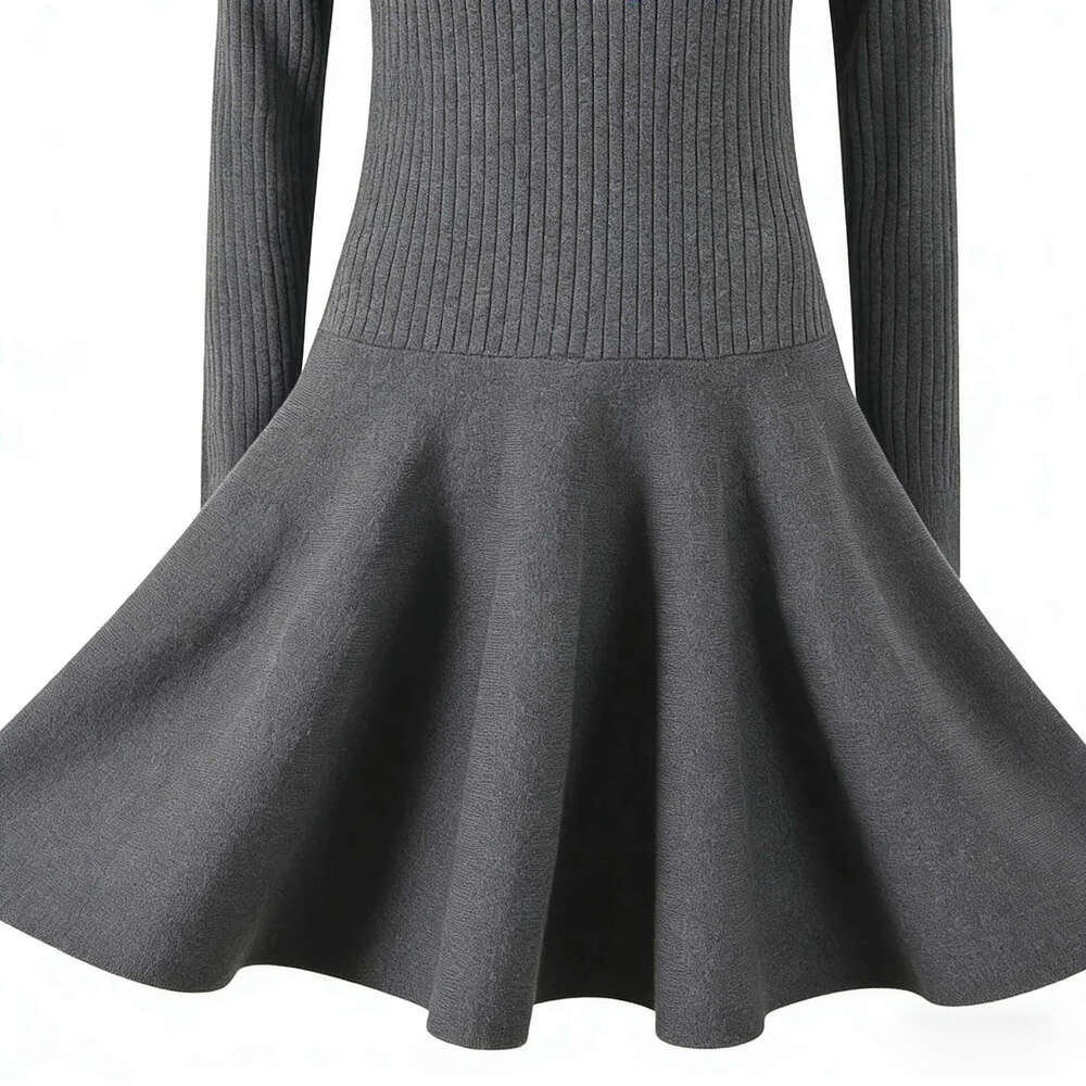 2026 Spring New D19 Designer French Soft Waist Slim Knitted Dress for Women with Detachable Pearl Collar