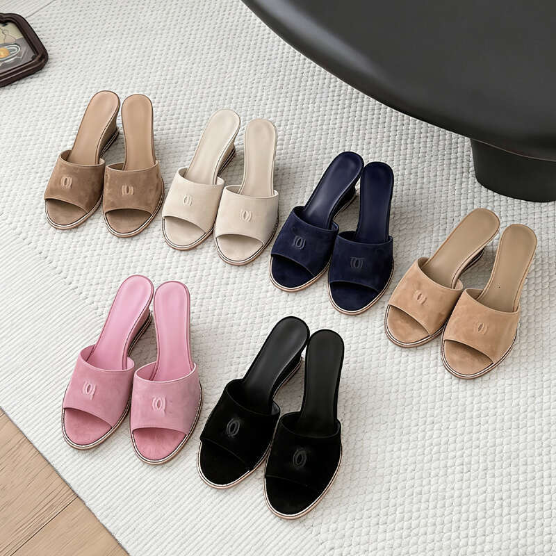 Women's Pearl Decor Wedge Slide Sandals, Elegant Suede Open Toe Slides Heel, Comfortable Platform Dress Sandals for Party Wedding, Casual Summer Shoes with Gift Box