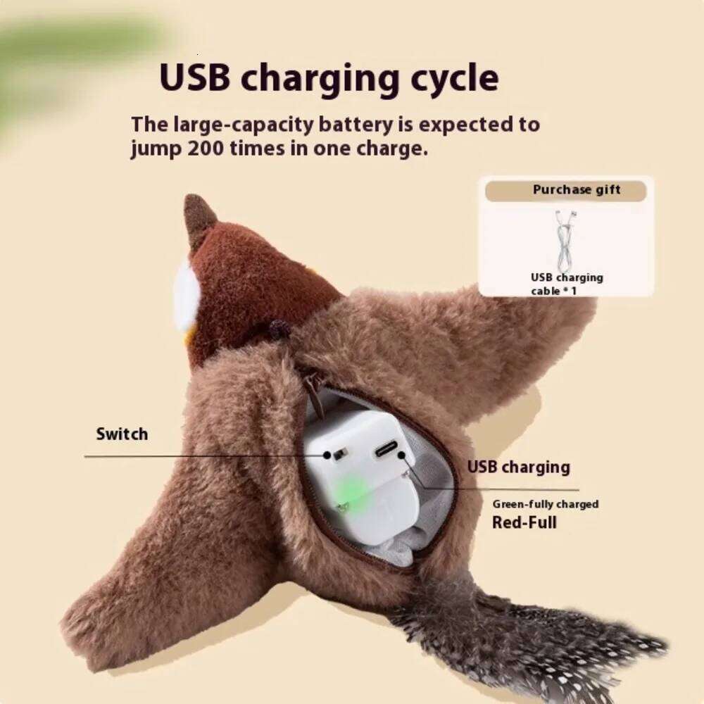 New Interactive Toys Electric Pat Bird with Catnip Dog Cats Touch-Activated Squeaky Plush Toy Pet USB Rechargeable