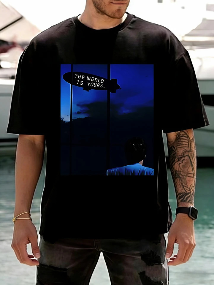 Mens Oversized Short Sleeve Cotton T Shirt THE WORLD IS YOURS Graphic Printed Streetwear Summer Casual Tee for Men 260312