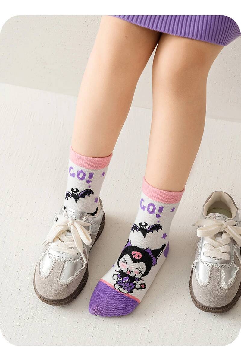 Designer 5Pairs Sanrio Cinnamoroll Kuromi Kawaii Spring And Autumn Cartoon Middle Tube Socks For Girls Boy Children Mid-Calf Cotton Socks