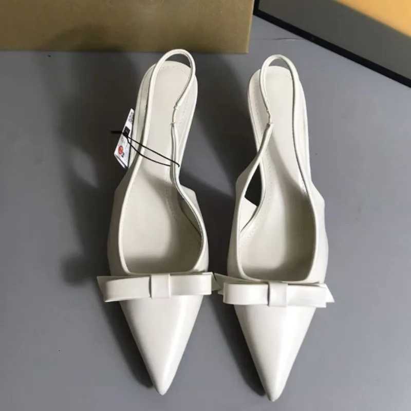 2025 Modern Office Shoes for Women White Black Wedding Slingback Pointed Toe Butterfly Decoration Female High Heeled Sandals Z260330