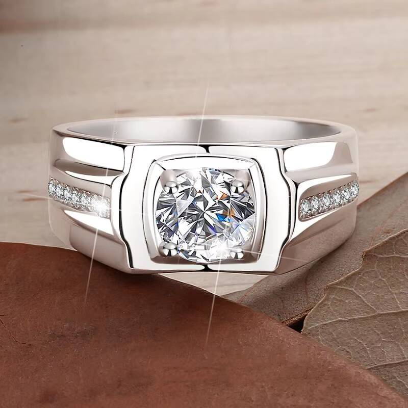 Hip Hop Style 1ct Moissanite Hollow Diamond Star Male Ring 925 Sterling Silver Wedding Jewelry for Men