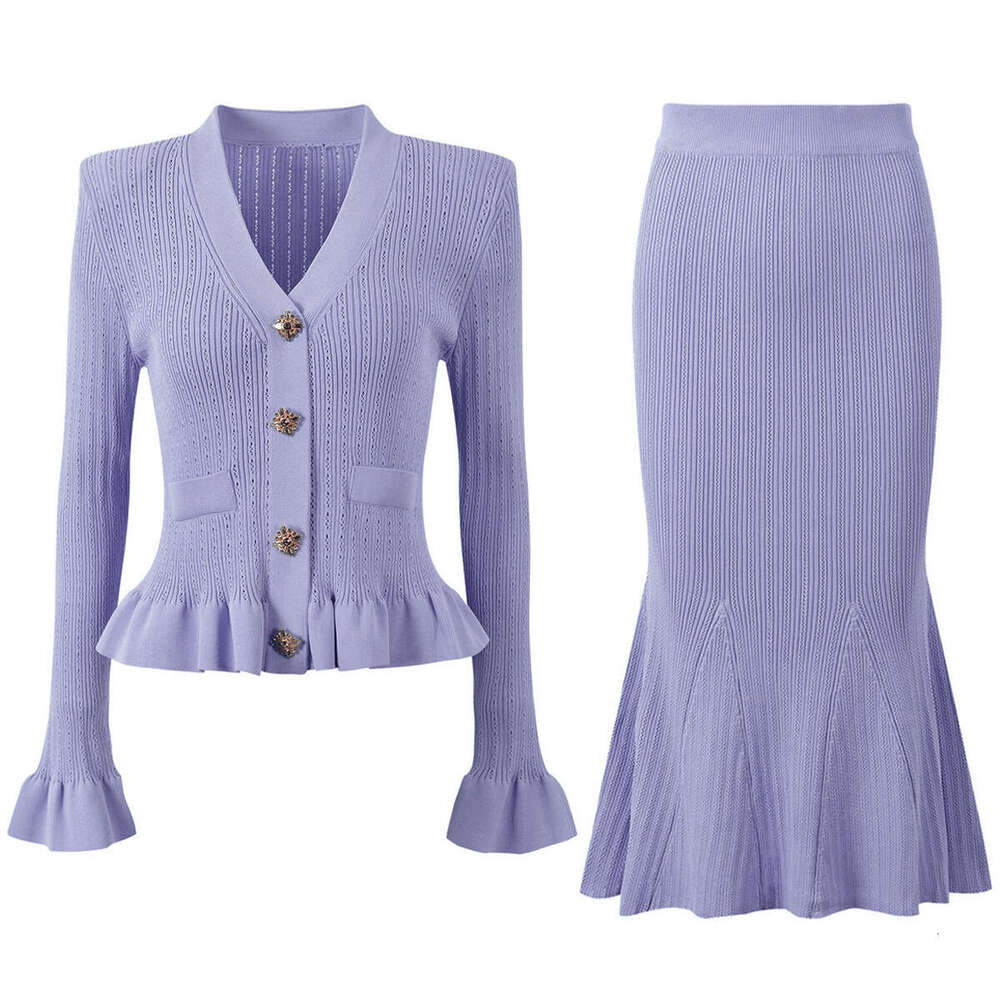 European and American spring and autumn new designer high-quality knitted V-neck r27 slim fit long r27 sleeved women's dress