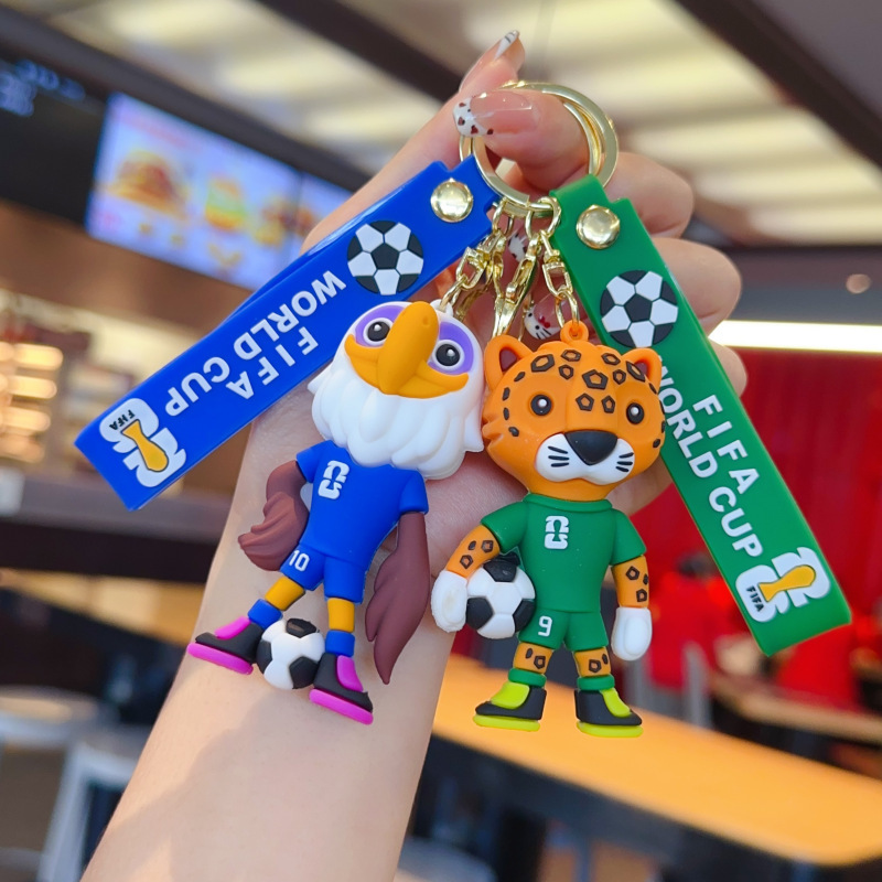 Cute Cartoon Mascot Keychain, World Cup Soccer Football Doll Pendant, Small Gift Key Ring Bag Charm