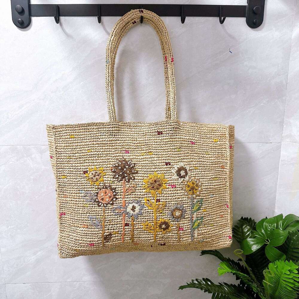 Totebag Shoulder ROSE NOIRE High Quality Hand Woven Raffia For Women Large Capacity Colorful Tote Handbag Shoulder Bag Vacation Beach