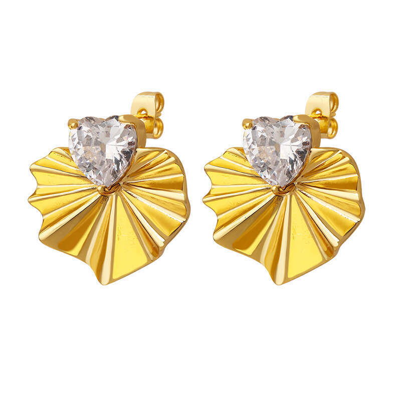 Heart-shaped Zircon, Gold Silver Leaf Tassel, Fresh And Simple Earrings, Copper Material Jewelry, Ear Women's Accessories, Wholesale