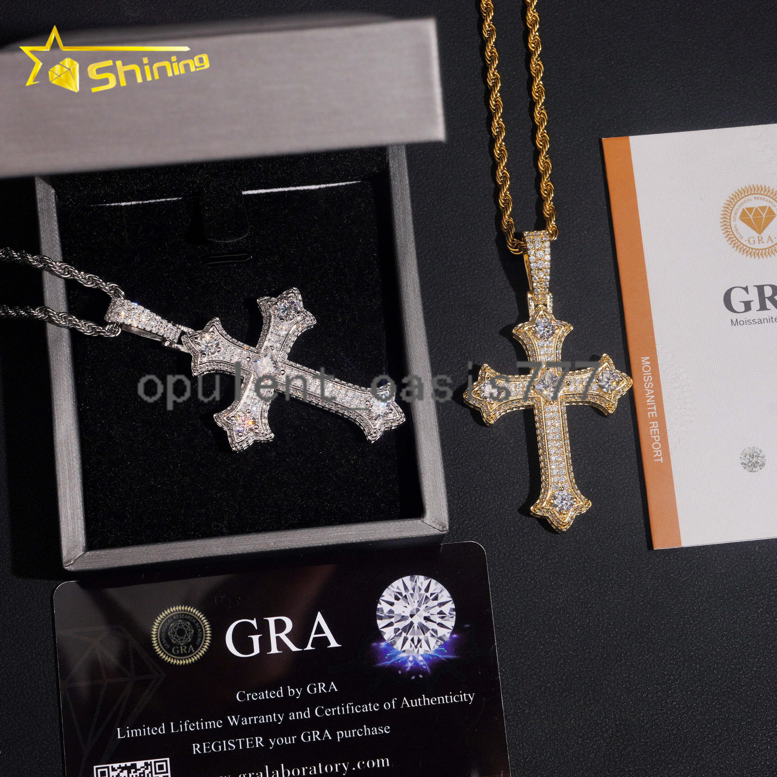 No Tarrifs USA Warehouse Stocks GRA Cert 925 Sterling Silver Hip Hop Iced Out VVS Moissanite Diamond Cross Pendant