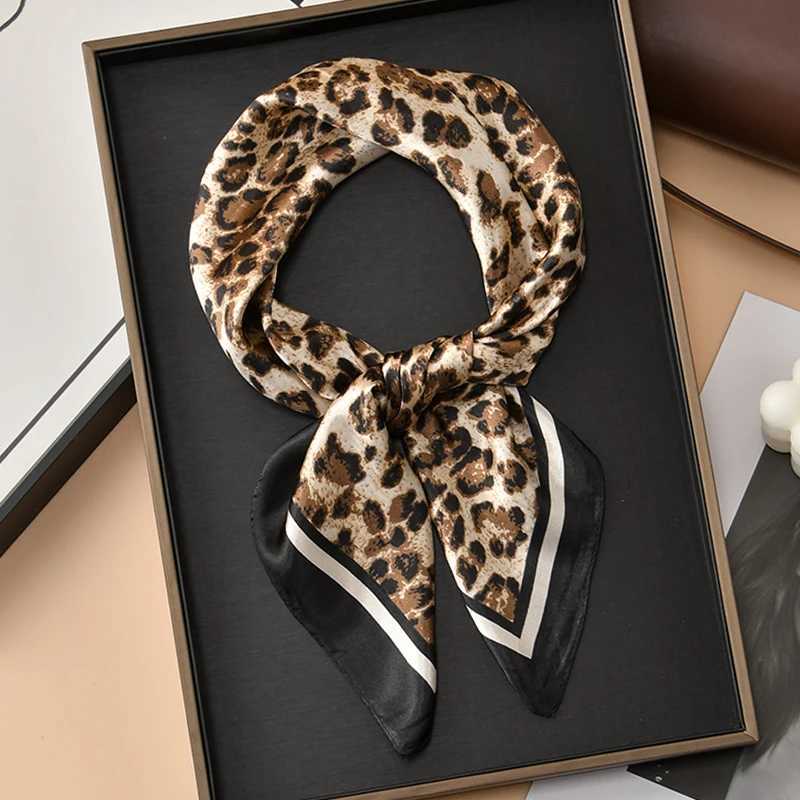 60cm Leopard Print Kerchief Hair Scarf For Wen Silk Satin band Hijab Scarfs Fem Square Neck Scarves For Ladies X260328