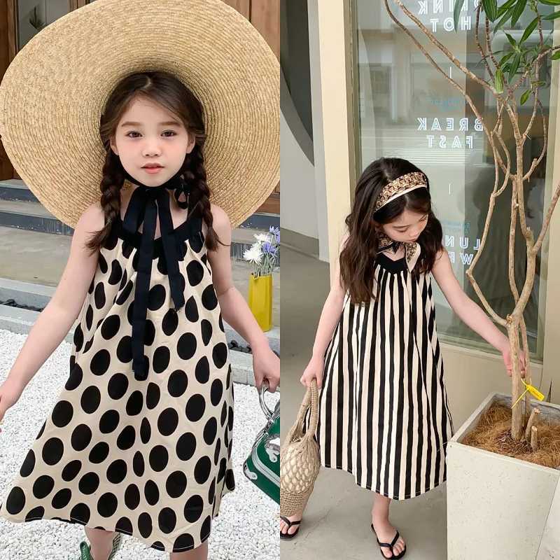 Summer Girls Dress Polka Dot V-Neck Sleeveless Dress Princess Dress 2022 New ChildrenS Clothing Fashion Baby Kids ClothesT260330