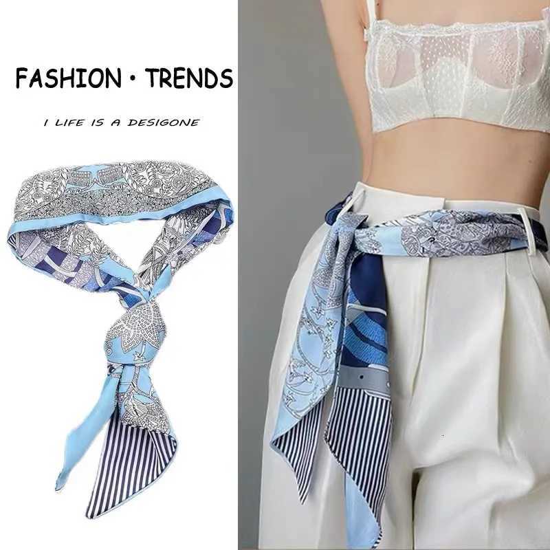 Fashion Blue Print Silk Scarf Wen Soft Satin Horse Hairband Bl Neckerchief Off Hijab band Foard Bag Ribbons Gift X260328