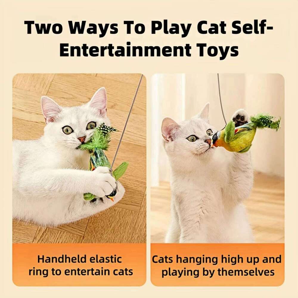 Interactive Imitated Chirping Cat Sparrow with Catnip Squeak Toys Simulation Bird Sound No Battery Pet Dog Toy