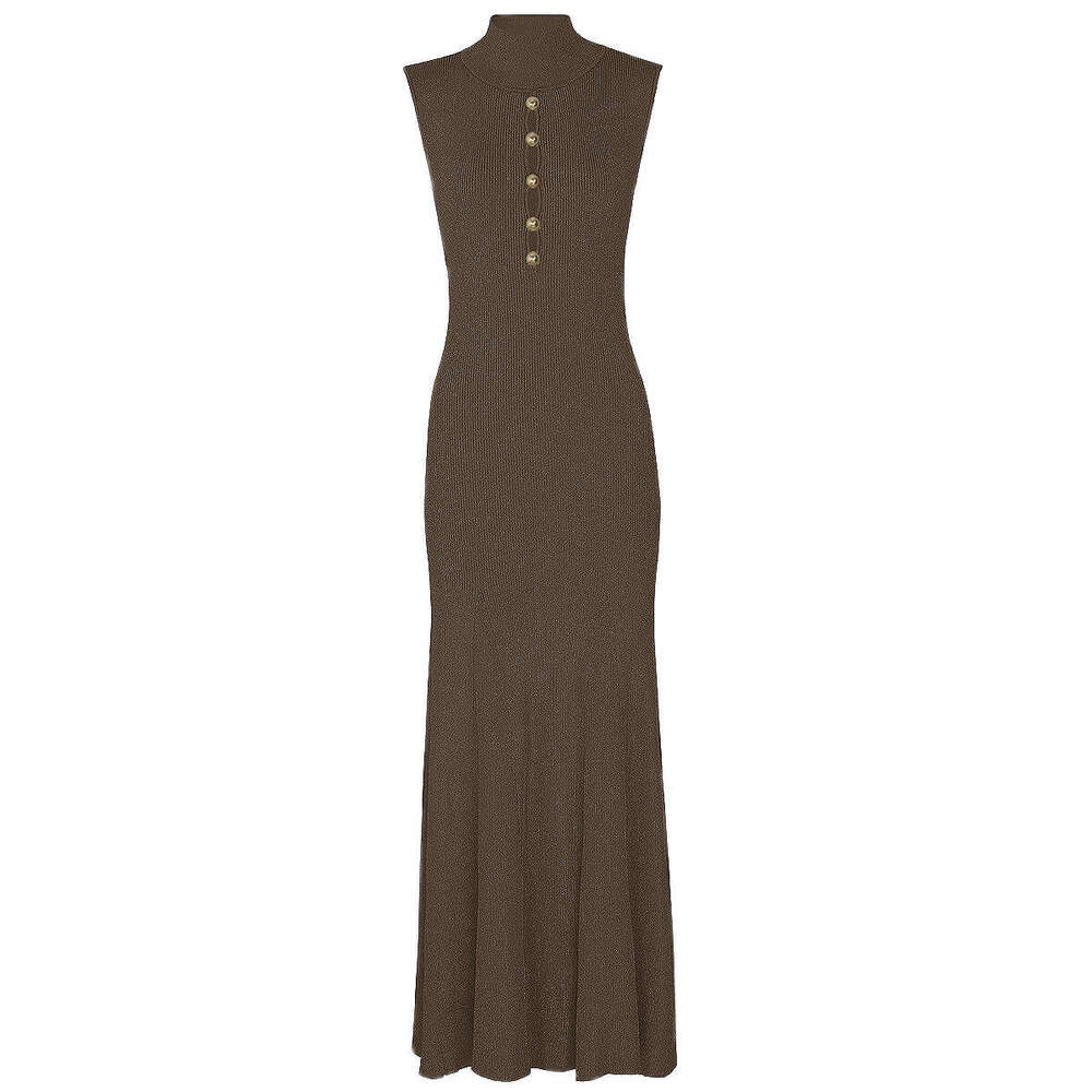 Summer new European and American designer fashionable knitted shiny silk slim fit D7 fashionable sleeveless long skirt