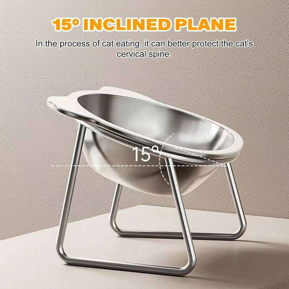 Stainless Steel Cat Bowl Raised Stand Design with Tilted Rims for Enhanced Neck Protection Durable Long-Lasting Pet Feeding Dish