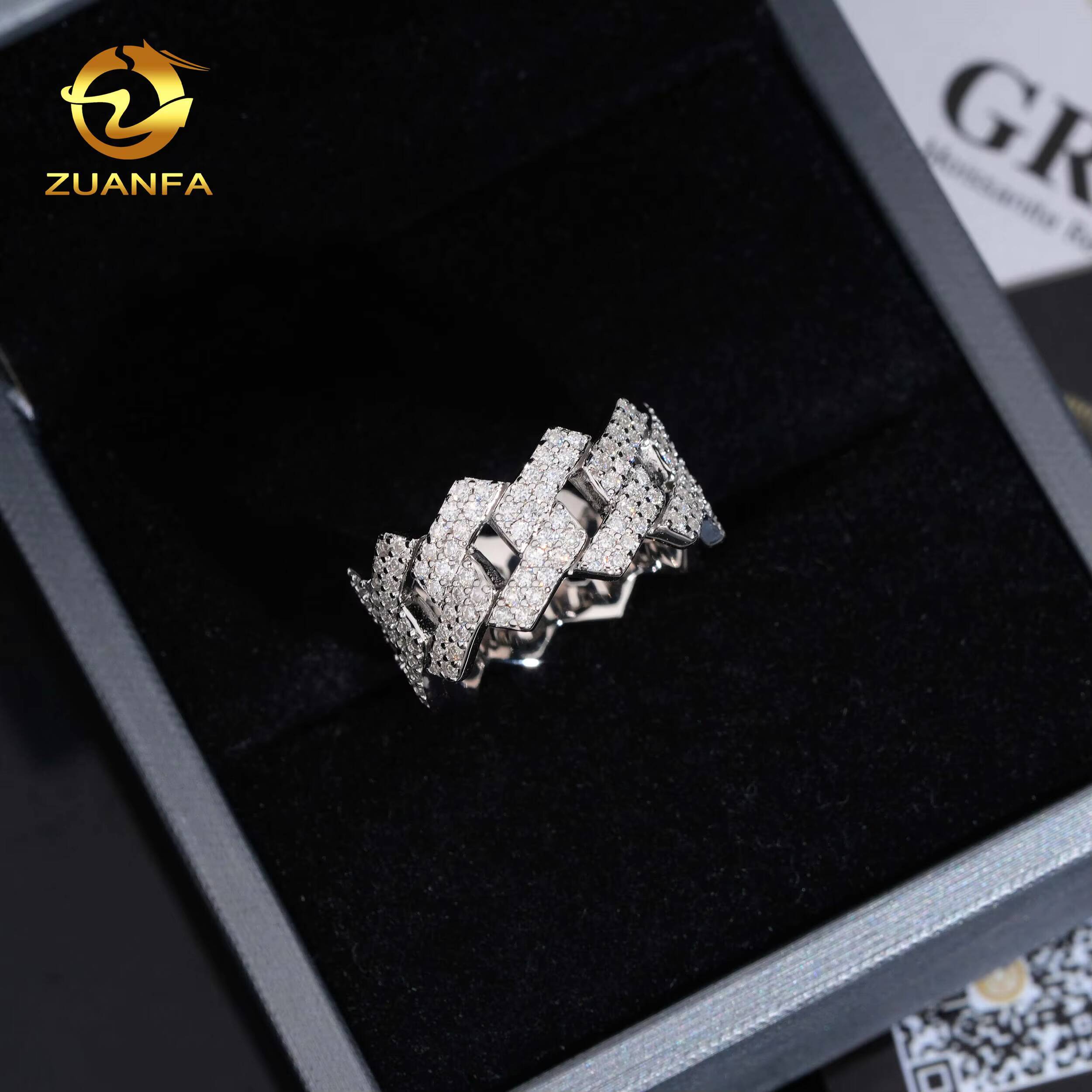 USA Local Stock Fast Shipping Moissanite Cuban Ring 925 Silver Moissanite Pass Diamond Test Hip Men Cuban Ring