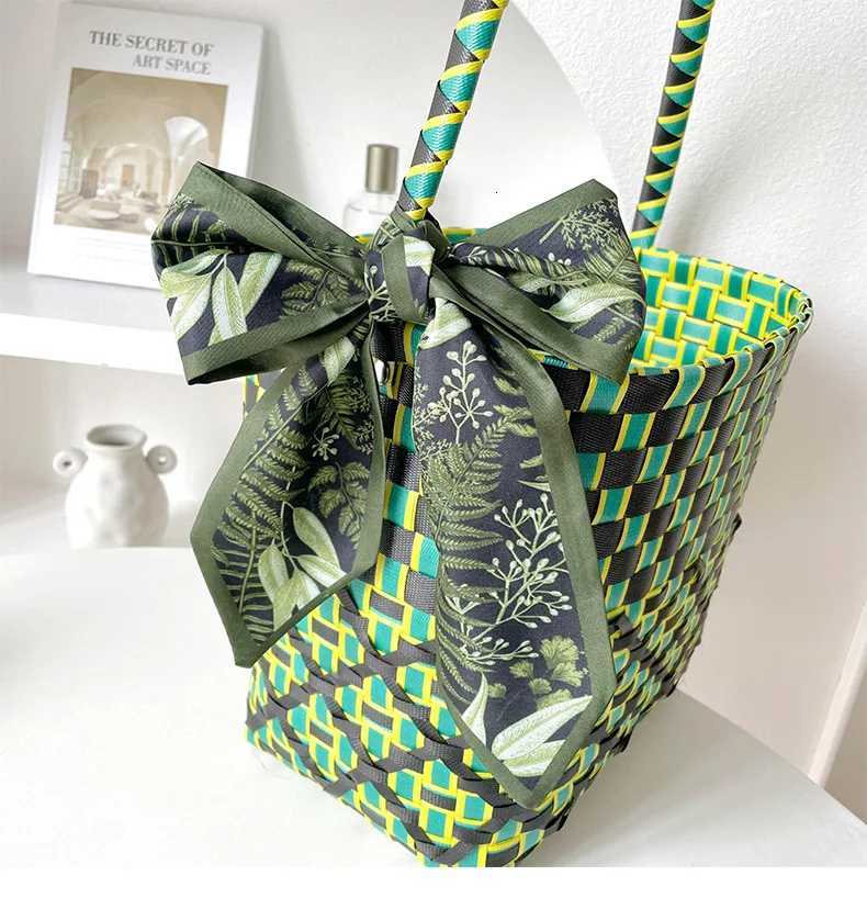 Green Burgundy Leaf Print Silk Scarves Girls Retro Bowknot Hairbands Wen Ribbons band Ponytail Holder Hair Accessories X260328