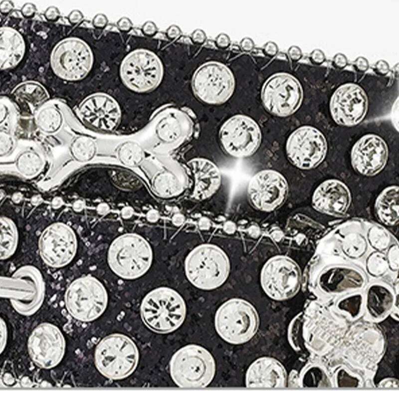 Skull Pile Punk Belts Men Women Coral Rhinestone Gothic Y2k Spice Girls Rock Hip Hop Belt Jeans Decoration Nightclub Chunjinqiuli