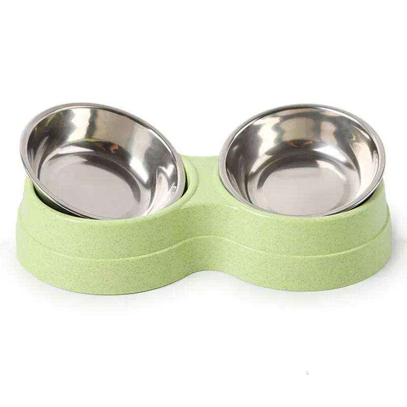 Double Bowls Food Water Stainless Steel Pet Drinking Dish Feeder Cat Puppy Feeding Supplies Small Dog Accessories 26W0330
