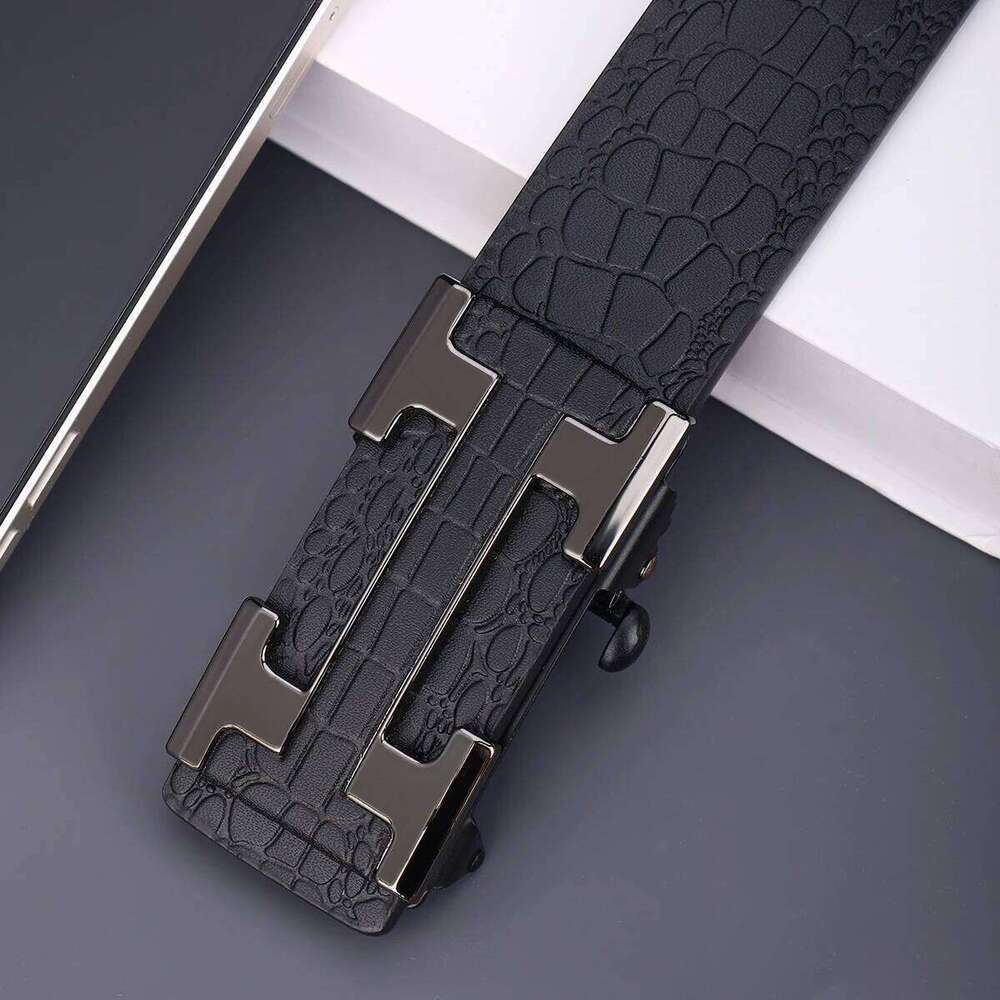 Men's Fashionable Work Business Belt With Metal Automatic Buckle Durable Everyday Use Design Perfect Gift Choice Chunjinqiuli