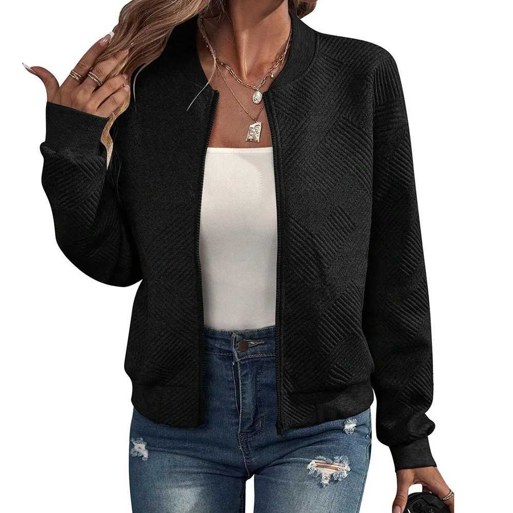 Womens autumn and winter new solid color simple and exquisite zipper jacket baseball collar casual jacketT260328