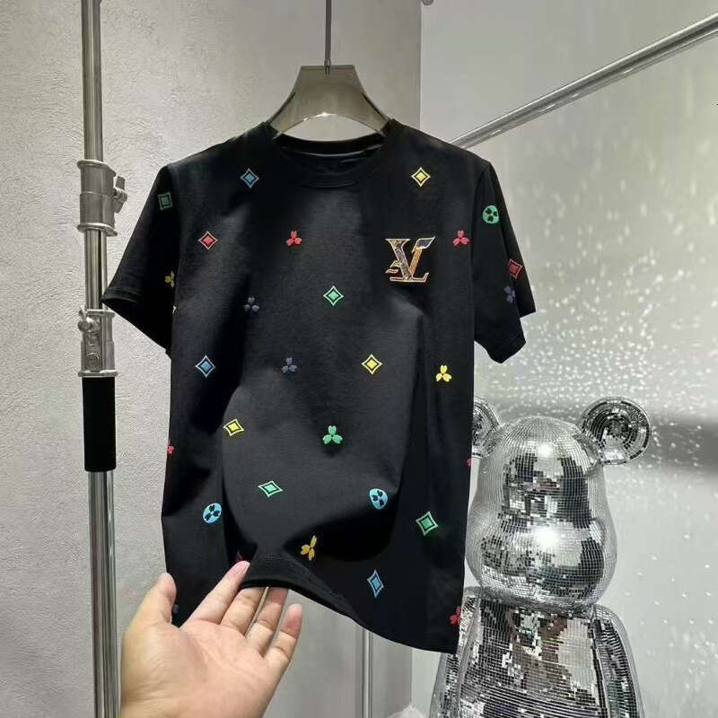 European And American Light Luxury High-End Embroidery Short Men's Trendy Brand Cool Round Neck Regular Shoulder T-Shirt Summer Fashion Casual Ha